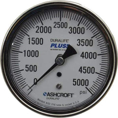 Ashcroft - 3-1/2" Dial, 1/4 Thread, 0-5,000 Scale Range, Pressure Gauge - Center Back Connection Mount, Accurate to 1% of Scale - Exact Tool & Supply
