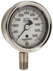 Ashcroft - 2-1/2" Dial, 1/4 Thread, 0-5,000 Scale Range, Pressure Gauge - Lower Connection Mount, Accurate to 1% of Scale - Exact Tool & Supply
