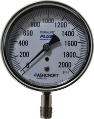 Ashcroft - 3-1/2" Dial, 1/4 Thread, 0-2,000 Scale Range, Pressure Gauge - Lower Connection Mount, Accurate to 1% of Scale - Exact Tool & Supply