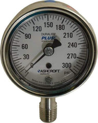 Ashcroft - 2-1/2" Dial, 1/4 Thread, 0-300 Scale Range, Pressure Gauge - Lower Connection Mount, Accurate to 1% of Scale - Exact Tool & Supply