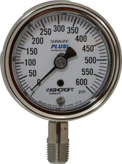 Ashcroft - 2-1/2" Dial, 1/4 Thread, 0-600 Scale Range, Pressure Gauge - Lower Connection Mount, Accurate to 1% of Scale - Exact Tool & Supply