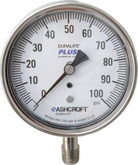 Ashcroft - 3-1/2" Dial, 1/4 Thread, 0-100 Scale Range, Pressure Gauge - Lower Connection Mount, Accurate to 1% of Scale - Exact Tool & Supply