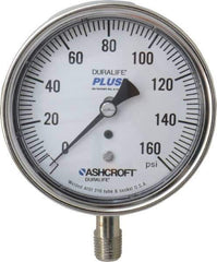 Ashcroft - 3-1/2" Dial, 1/4 Thread, 0-160 Scale Range, Pressure Gauge - Lower Connection Mount, Accurate to 1% of Scale - Exact Tool & Supply