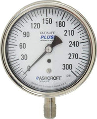 Ashcroft - 3-1/2" Dial, 1/4 Thread, 0-300 Scale Range, Pressure Gauge - Lower Connection Mount, Accurate to 1% of Scale - Exact Tool & Supply