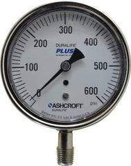 Ashcroft - 3-1/2" Dial, 1/4 Thread, 0-600 Scale Range, Pressure Gauge - Lower Connection Mount, Accurate to 1% of Scale - Exact Tool & Supply