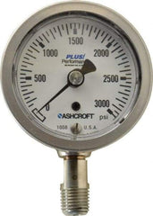 Ashcroft - 2-1/2" Dial, 1/4 Thread, 0-3,000 Scale Range, Pressure Gauge - Lower Connection Mount, Accurate to 3-2-3% of Scale - Exact Tool & Supply