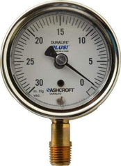 Ashcroft - 2-1/2" Dial, 1/4 Thread, 30-0 Scale Range, Pressure Gauge - Lower Connection Mount, Accurate to 1% of Scale - Exact Tool & Supply