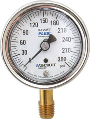 Ashcroft - 2-1/2" Dial, 1/4 Thread, 0-300 Scale Range, Pressure Gauge - Lower Connection Mount, Accurate to 1% of Scale - Exact Tool & Supply