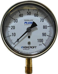 Ashcroft - 3-1/2" Dial, 1/4 Thread, 0-100 Scale Range, Pressure Gauge - Lower Connection Mount, Accurate to 1% of Scale - Exact Tool & Supply