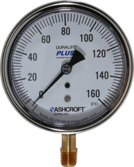Ashcroft - 3-1/2" Dial, 1/4 Thread, 0-160 Scale Range, Pressure Gauge - Lower Connection Mount, Accurate to 1% of Scale - Exact Tool & Supply