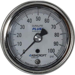 Ashcroft - 2-1/2" Dial, 1/4 Thread, 0-100 Scale Range, Pressure Gauge - Center Back Connection Mount, Accurate to 1% of Scale - Exact Tool & Supply
