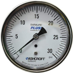 Ashcroft - 3-1/2" Dial, 1/4 Thread, 0-30 Scale Range, Pressure Gauge - Center Back Connection Mount, Accurate to 1% of Scale - Exact Tool & Supply