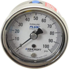 Ashcroft - 2-1/2" Dial, 1/4 Thread, 0-100 Scale Range, Pressure Gauge - Center Back Connection Mount, Accurate to 1% of Scale - Exact Tool & Supply