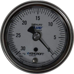 Ashcroft - 2-1/2" Dial, 1/4 Thread, 30-0 Scale Range, Pressure Gauge - Center Back Connection Mount, Accurate to 1% of Scale - Exact Tool & Supply