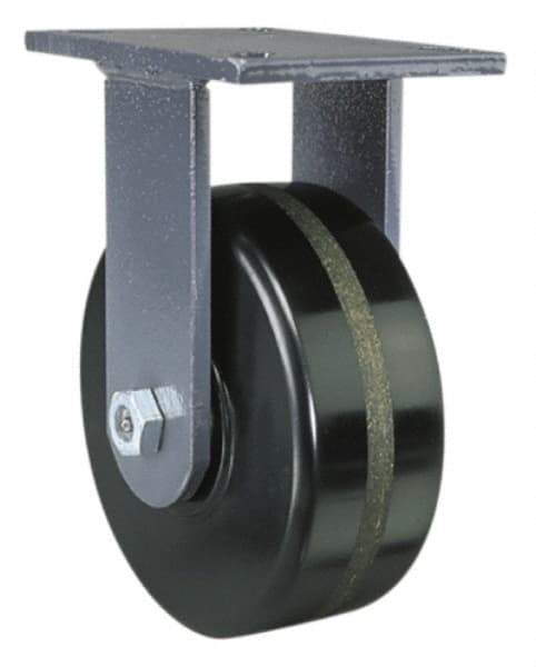 Hamilton - 6" Diam x 3" Wide x 8" OAH Top Plate Mount Rigid Caster - Forged Steel, 3,500 Lb Capacity, Roller Bearing, 5-1/4 x 7-1/4" Plate - Exact Tool & Supply