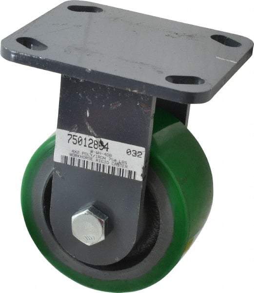 Hamilton - 4" Diam x 2" Wide x 5-5/8" OAH Top Plate Mount Rigid Caster - Polyurethane, 750 Lb Capacity, Precision Sealed Bearing, 4 x 4-1/2" Plate - Exact Tool & Supply