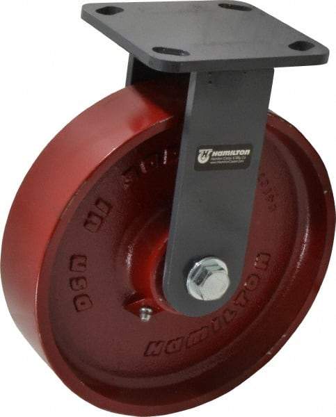 Hamilton - 8" Diam x 2" Wide x 9-1/2" OAH Top Plate Mount Rigid Caster - Cast Iron, 1,500 Lb Capacity, Roller Bearing, 4 x 4-1/2" Plate - Exact Tool & Supply