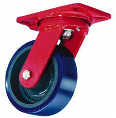 Hamilton - 6" Diam x 3" Wide x 8" OAH Top Plate Mount Swivel Caster with Brake - Phenolic, 2,000 Lb Capacity, Roller Bearing, 5-1/4 x 7-1/4" Plate - Exact Tool & Supply