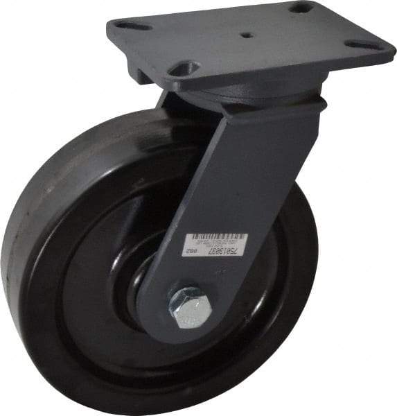 Hamilton - 10" Diam x 3" Wide x 12-1/2" OAH Top Plate Mount Swivel Caster - Phenolic, 2,900 Lb Capacity, Roller Bearing, 5-1/4 x 7-1/4" Plate - Exact Tool & Supply
