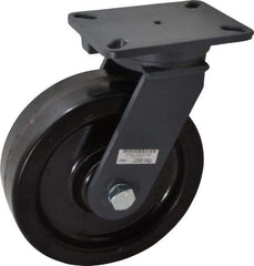 Hamilton - 10" Diam x 3" Wide x 12-1/2" OAH Top Plate Mount Swivel Caster - Phenolic, 2,900 Lb Capacity, Roller Bearing, 5-1/4 x 7-1/4" Plate - Exact Tool & Supply