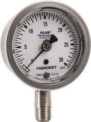 Ashcroft - 2-1/2" Dial, 1/4 Thread, 0-30 Scale Range, Pressure Gauge - Lower Connection Mount, Accurate to 3-2-3% of Scale - Exact Tool & Supply