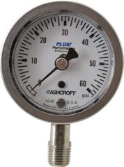 Ashcroft - 2-1/2" Dial, 1/4 Thread, 0-60 Scale Range, Pressure Gauge - Lower Connection Mount, Accurate to 3-2-3% of Scale - Exact Tool & Supply