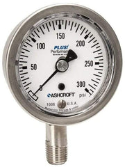 Ashcroft - 2-1/2" Dial, 1/4 Thread, 0-300 Scale Range, Pressure Gauge - Lower Connection Mount, Accurate to 3-2-3% of Scale - Exact Tool & Supply