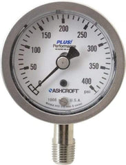 Ashcroft - 2-1/2" Dial, 1/4 Thread, 0-400 Scale Range, Pressure Gauge - Lower Connection Mount, Accurate to 3-2-3% of Scale - Exact Tool & Supply