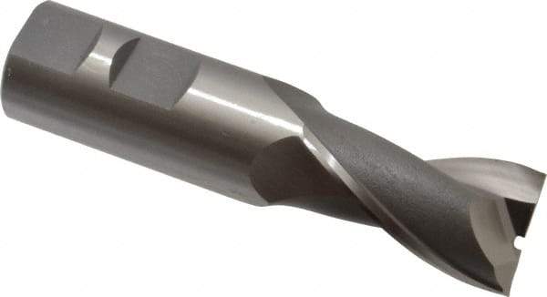 OSG - 7/8", 1-1/2" LOC, 7/8" Shank Diam, 3-3/4" OAL, 2 Flute, Cobalt Square End Mill - Single End, Uncoated, Spiral Flute, 30° Helix, Centercutting, Right Hand Cut, Right Hand Flute, Series 520 - Exact Tool & Supply