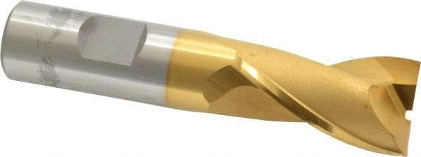 OSG - 7/8", 1-1/2" LOC, 3/4" Shank Diam, 3-3/4" OAL, 2 Flute, Cobalt Square End Mill - Single End, TiN Finish, Spiral Flute, 30° Helix, Centercutting, Right Hand Cut, Right Hand Flute, Series 520 - Exact Tool & Supply