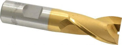 OSG - 7/8", 1-1/2" LOC, 3/4" Shank Diam, 3-3/4" OAL, 2 Flute, Cobalt Square End Mill - Single End, TiN Finish, Spiral Flute, 30° Helix, Centercutting, Right Hand Cut, Right Hand Flute, Series 520 - Exact Tool & Supply