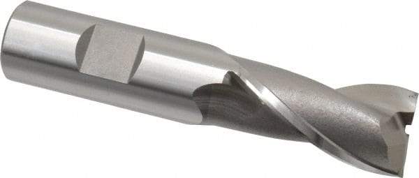 OSG - 20mm, 1-1/2" LOC, 3/4" Shank Diam, 3-3/4" OAL, 2 Flute, Cobalt Square End Mill - Single End, Uncoated, Spiral Flute, 30° Helix, Centercutting, Right Hand Cut, Right Hand Flute, Series 580 - Exact Tool & Supply
