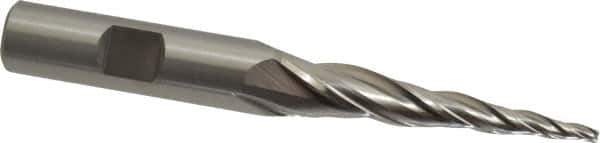 OSG - 5° Taper Angle per Side, 3/32" Small End Diam, 2" LOC, Cobalt 3 Flute Tapered Square End Mill - 4" OAL, 1/2" Shank Diam, Spiral Flute, 25° Helix - Exact Tool & Supply