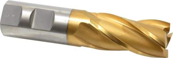 OSG - 1", 2" LOC, 1" Shank Diam, 4-1/2" OAL, 4 Flute, Cobalt Square End Mill - Single End, TiN Finish, Spiral Flute, 30° Helix, Right Hand Cut, Right Hand Flute, Series 540 - Exact Tool & Supply