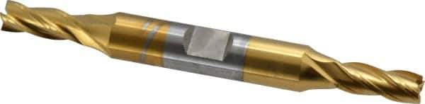 OSG - 1/4", 5/8" LOC, 3/8" Shank Diam, 3-3/8" OAL, 4 Flute, Cobalt Square End Mill - Double End, TiN Finish, Spiral Flute, 30° Helix, Right Hand Cut, Right Hand Flute, Series 542 - Exact Tool & Supply