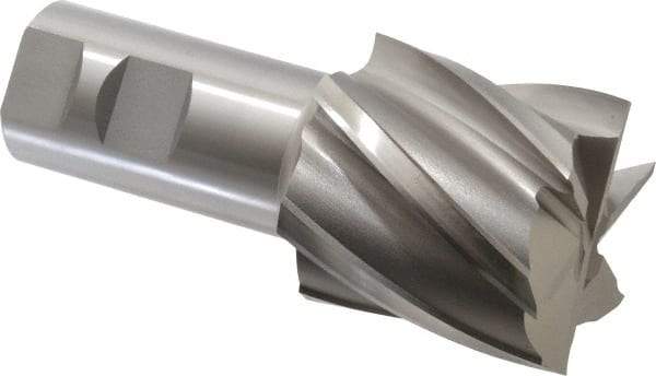 OSG - 2", 2" LOC, 1-1/4" Shank Diam, 4-1/2" OAL, 6 Flute, Cobalt Square End Mill - Single End, Uncoated, Spiral Flute, 30° Helix, Centercutting, Right Hand Cut, Right Hand Flute, Series 541 - Exact Tool & Supply