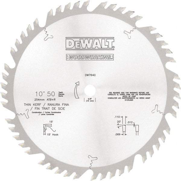 DeWALT - 10" Diam, 5/8" Arbor Hole Diam, 50 Tooth Wet & Dry Cut Saw Blade - Tungsten Carbide-Tipped, Standard Round Arbor - Exact Tool & Supply