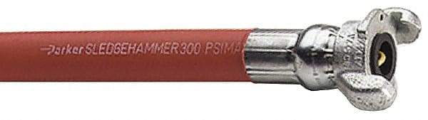 Parker - 3/4" ID x 1-5/32" OD 50' Long Sledgehammer Hose - Universal Style Coupling Ends, 300 Working psi, -40 to 212°F, Red - Exact Tool & Supply