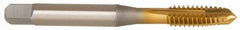 OSG - 1/4-20 UNC, 3 Flute, TiN Finish, Vanadium High Speed Steel Spiral Point Tap - Plug Chamfer, Right Hand Thread, 2-1/2" OAL, 1" Thread Length, 0.255" Shank Diam, 3B Class of Fit - Exact Tool & Supply