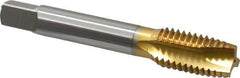 OSG - 5/8-11 UNC, 3 Flute, TiN Finish, Vanadium High Speed Steel Spiral Point Tap - Plug Chamfer, Right Hand Thread, 3-13/16" OAL, 1-13/16" Thread Length, 0.48" Shank Diam, 3B Class of Fit - Exact Tool & Supply