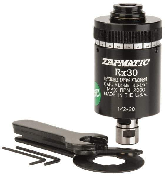 Tapmatic - Model RX30, No. 0 Min Tap Capacity, 1/4 Inch Max Mild Steel Tap Capacity, 1/2-20 Mount Tapping Head - 21600 (J116), 21700 (J117) Compatible, Includes Tap Clamping Wrenches, for Manual Machines - Exact Tool & Supply