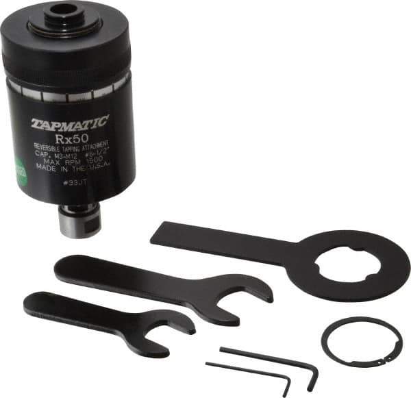 Tapmatic - Model RX50, No. 6 Min Tap Capacity, 1/2 Inch Max Mild Steel Tap Capacity, JT33 Mount Tapping Head - 22100 (J421), 22200 (J422) Compatible, Includes Tap Clamping Wrenches, for Manual Machines - Exact Tool & Supply
