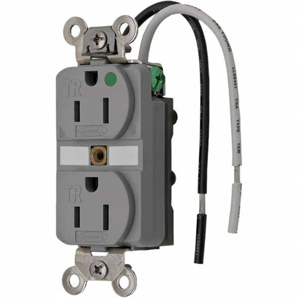 Hubbell Wiring Device-Kellems - 125V 15A NEMA 5-15R Hospital Grade Gray Straight Blade Duplex Receptacle - Exact Tool & Supply
