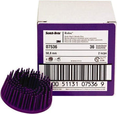 3M - 2" 36 Grit Ceramic Straight Disc Brush - Very Coarse Grade, Type R Quick Change Connector, 3/4" Trim Length, 0.37" Arbor Hole - Exact Tool & Supply