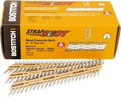 Stanley Bostitch - 16 Gauge 0.0598" Shank Diam 1-1/2" Long Metal Connecting Nails for Power Nailers - Steel, Bright Finish, Smooth Shank, Angled Stick Paper Tape Collation, Round Head - Exact Tool & Supply