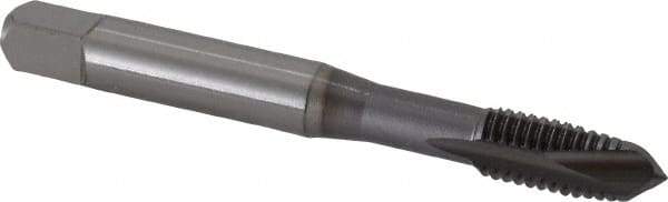 OSG - M8x1.25 Metric Coarse, 3 Flute, TiCN Finish, Vanadium High Speed Steel Spiral Point Tap - Plug Chamfer, Right Hand Thread, 2-23/32" OAL, 1-1/8" Thread Length, 0.318" Shank Diam, 6H Class of Fit - Exact Tool & Supply