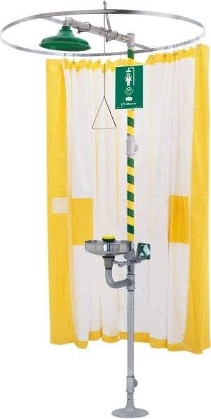 Haws - 78" Long, Tyvek Plumbed Wash Station Shower Curtain - Yellow & White Matting, Compatible with Emergency Showers - Exact Tool & Supply