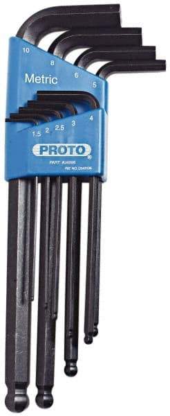 Proto - 9 Piece L-Key Ball End Hex Key Set - Hex Range 1.5 to 10mm, Carbon Steel - Exact Tool & Supply