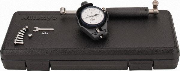 Mitutoyo - 9 Anvil, 0.7 to 1.4" Dial Bore Gage - 0.0001" Graduation, 4.1" Gage Depth, Accurate to 0.00008", Carbide Contact Point - Exact Tool & Supply