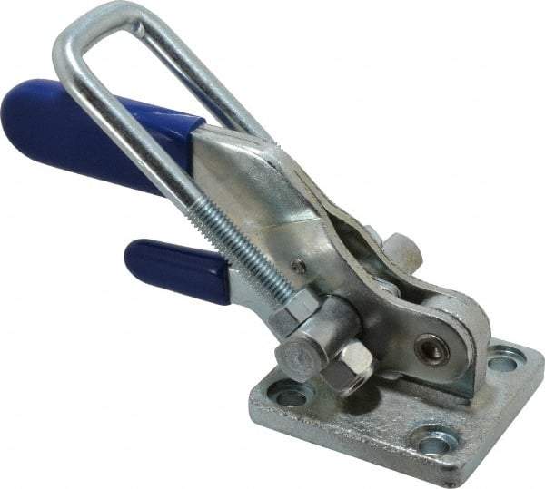 Gibraltar - 4,000 Lb Capacity, Horizontal, U Hook, Flanged Base, Carbon Steel Pull Action Latch Clamp - 3-1/2" Drawing Movement, 10.19" OAL, Threaded U Hook, Straight Handle - Exact Tool & Supply